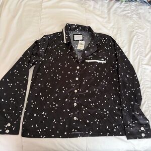 Abercrombie & Fitch Black satin Star and Moon Pajama sleepwear Top